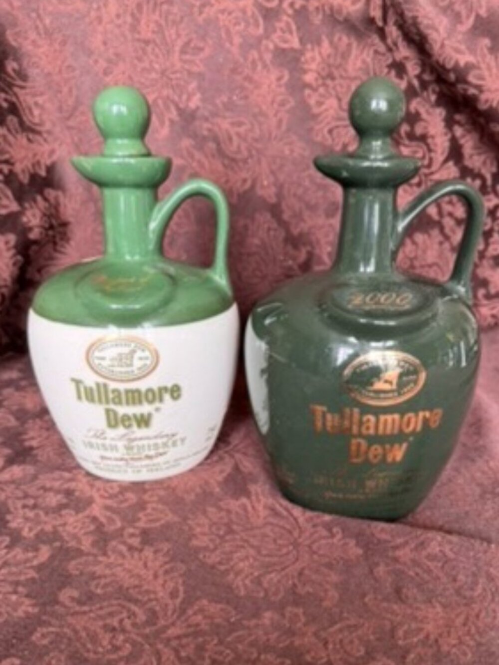Two collectible Tullamore Dew Irish Whiskey Ceramic 750ml jugs